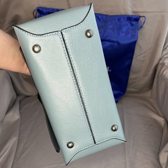 Fog Blue, Leather Satchel Crossbody Bag, Belt Flap Detail, NWOT - Picture 6 of 14